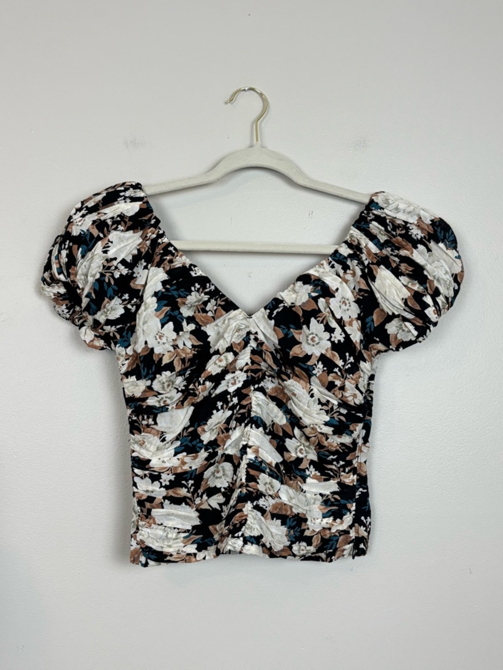 Abercrombie & Fitch Top Womens Small Puff Sleeve Crop Side Zip in Multi Floral